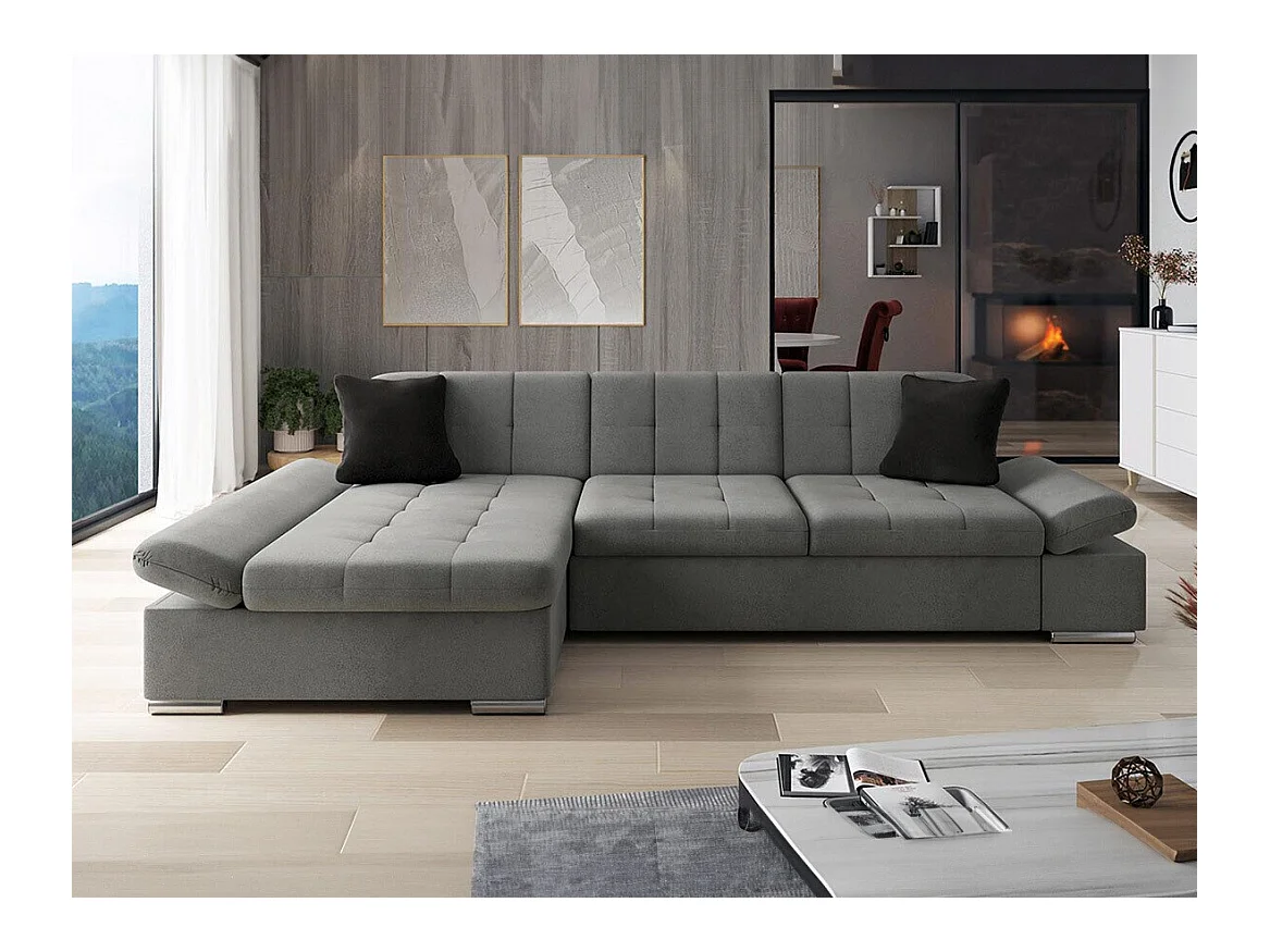 Canapé d'angle Comfivo 151, Gris, Fonction de couchage, Boîte de literie, 278x161x76cm