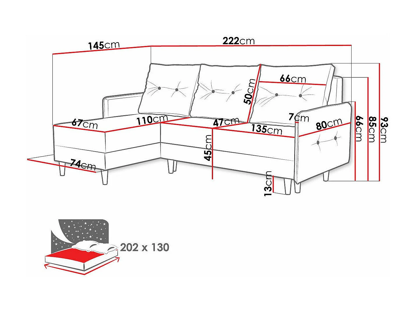 Canapé d'angle Muncie 101, Marron, Fonction de couchage, Boîte de literie, 222x145x93cm