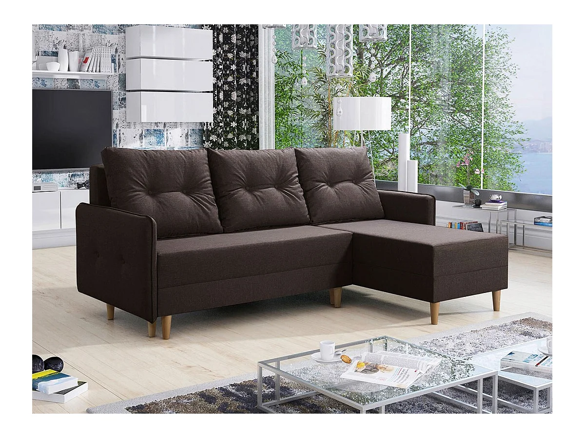 Canapé d'angle Muncie 101, Marron, Fonction de couchage, Boîte de literie, 222x145x93cm