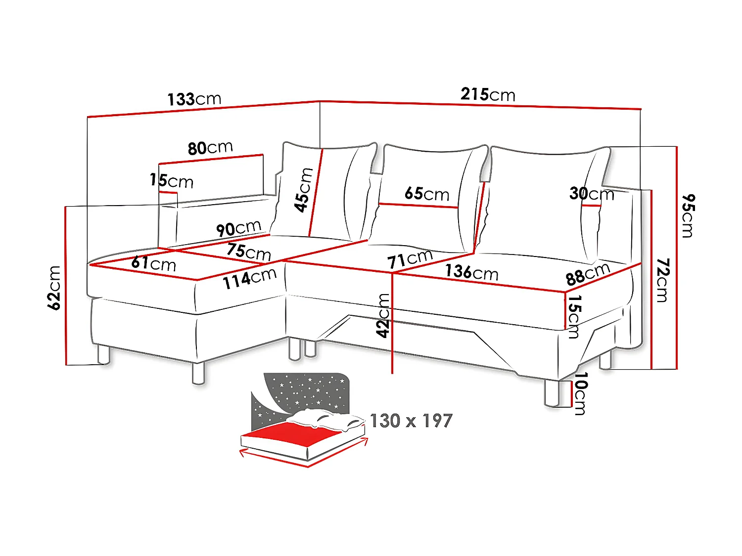 Sofá rinconero Akron 100, Marrón, Función de descanso, Almacenaje, 215x133x95cm