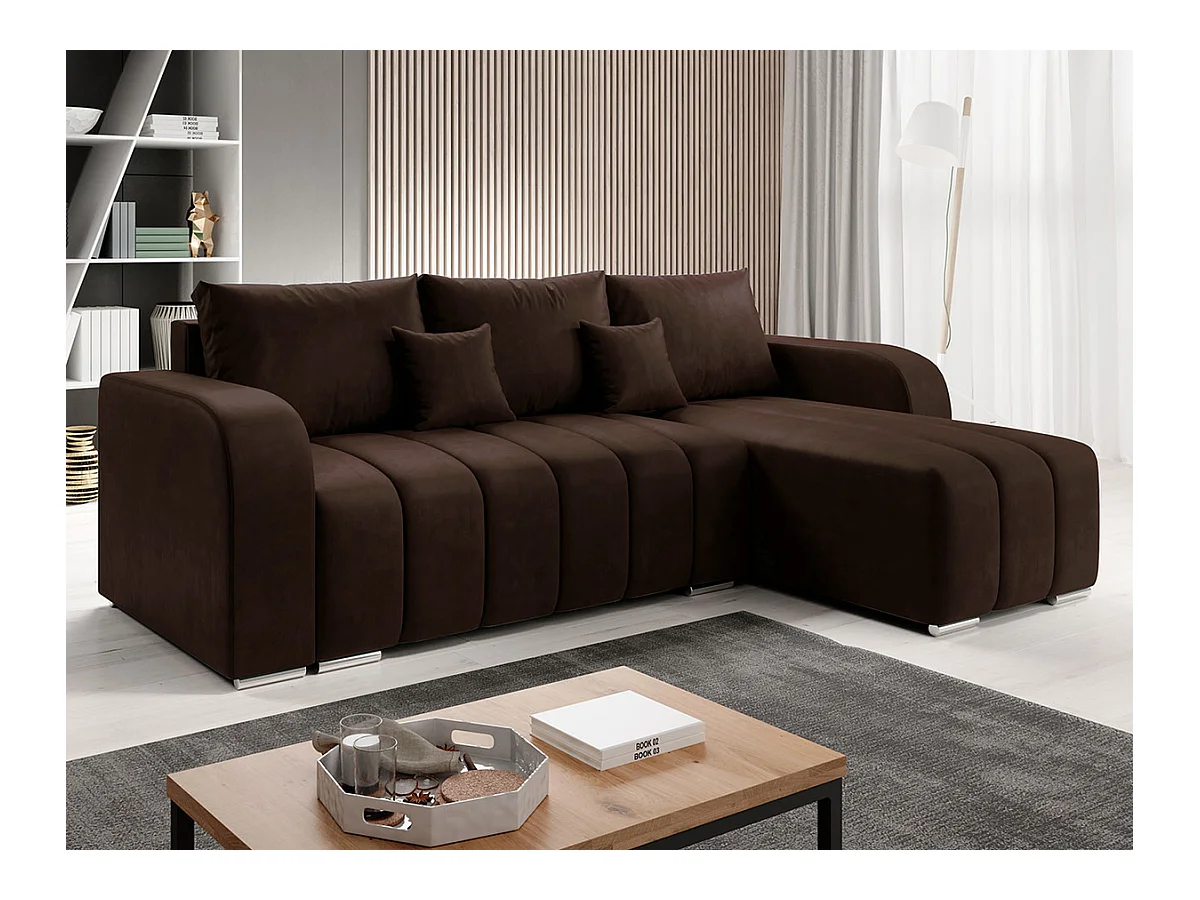 Canapé d'angle Muncie 107, Marron, Fonction de couchage, Boîte de literie, 244x147x86cm