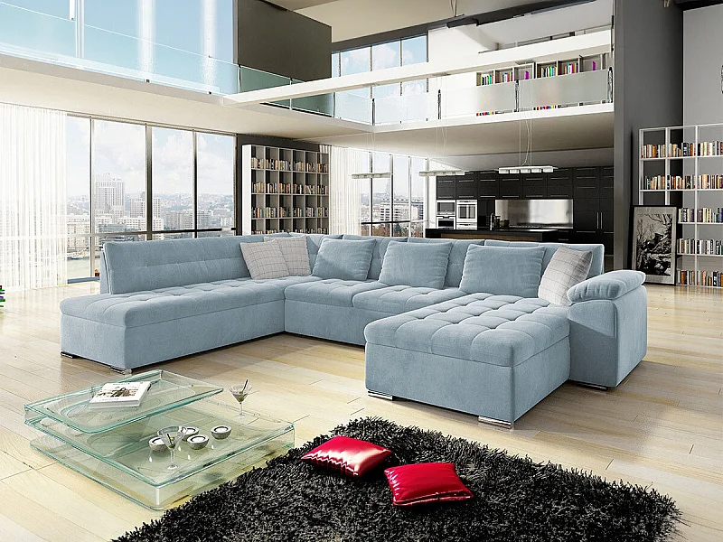 Sofá rinconero Comfivo 128, Gris, Función de descanso, 348x205x76cm