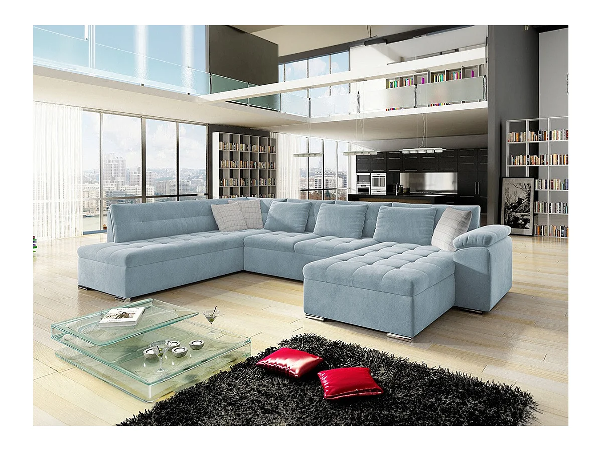 Canapé d'angle Comfivo 128, Gris, Fonction de couchage, 348x205x76cm