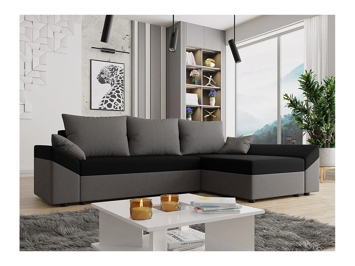 Canapé d'angle Memphis 104, Gris, Fonction de couchage, Boîte de literie, 240x140x82cm