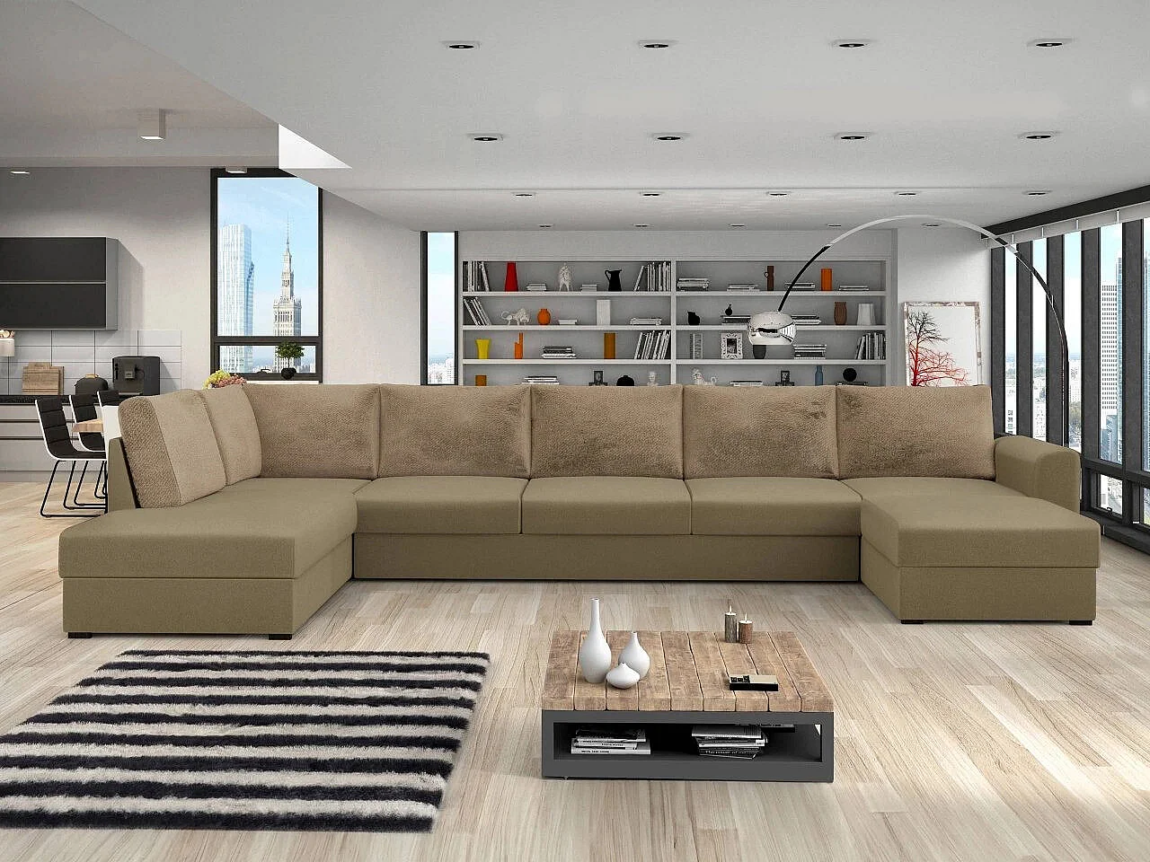 Divano angolare Comfivo 191, Nocciola, Con, 370x186x85cm