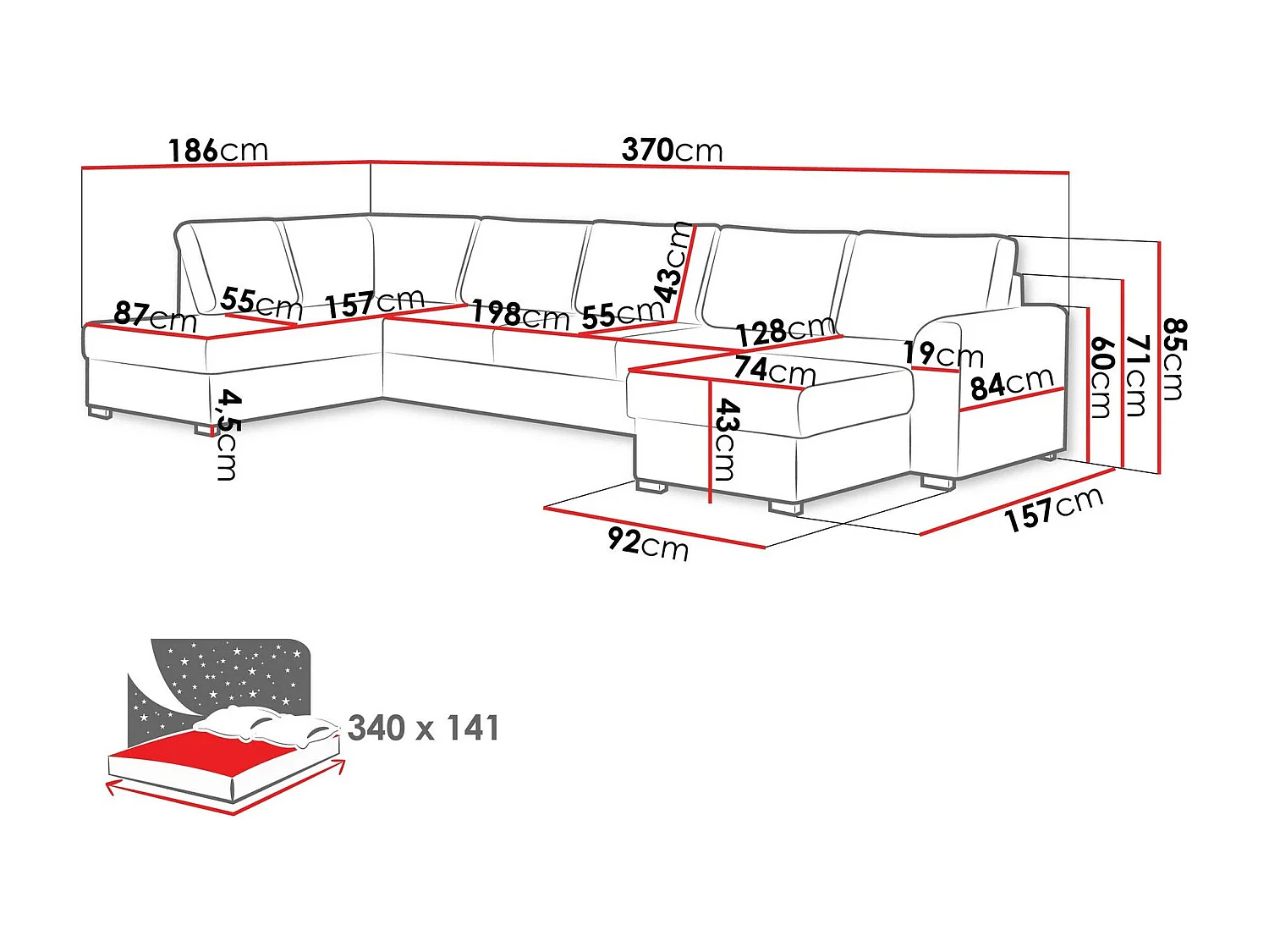 Divano angolare Comfivo 191, Nocciola, Con, 370x186x85cm