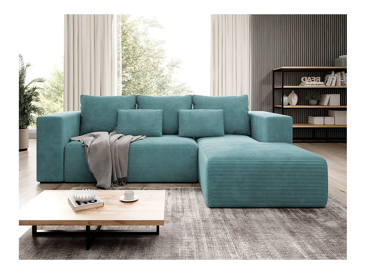 Canapé d'angle Arvada 116, Turquoise, Fonction de couchage, Boîte de literie, 255x161cm