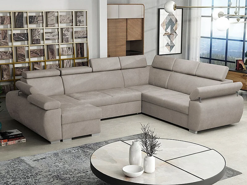 Sofá rinconero Columbus 134, De color marrón claro, Función de descanso, Almacenaje, 85cm