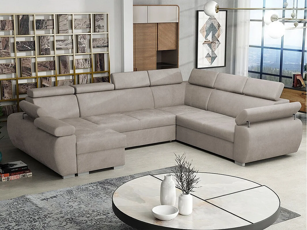 Canapé d'angle Columbus 134, Brun clair, Disponible, 325x260x85cm