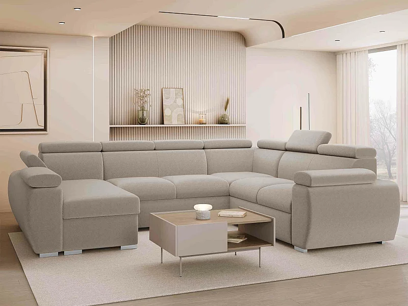 Canapé d'angle Columbus 134, Brun clair, Disponible, 325x260x85cm