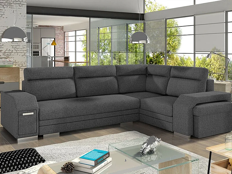 Sofá de canto Kingsport 101, Cinzento, Funcionalidade de dormir