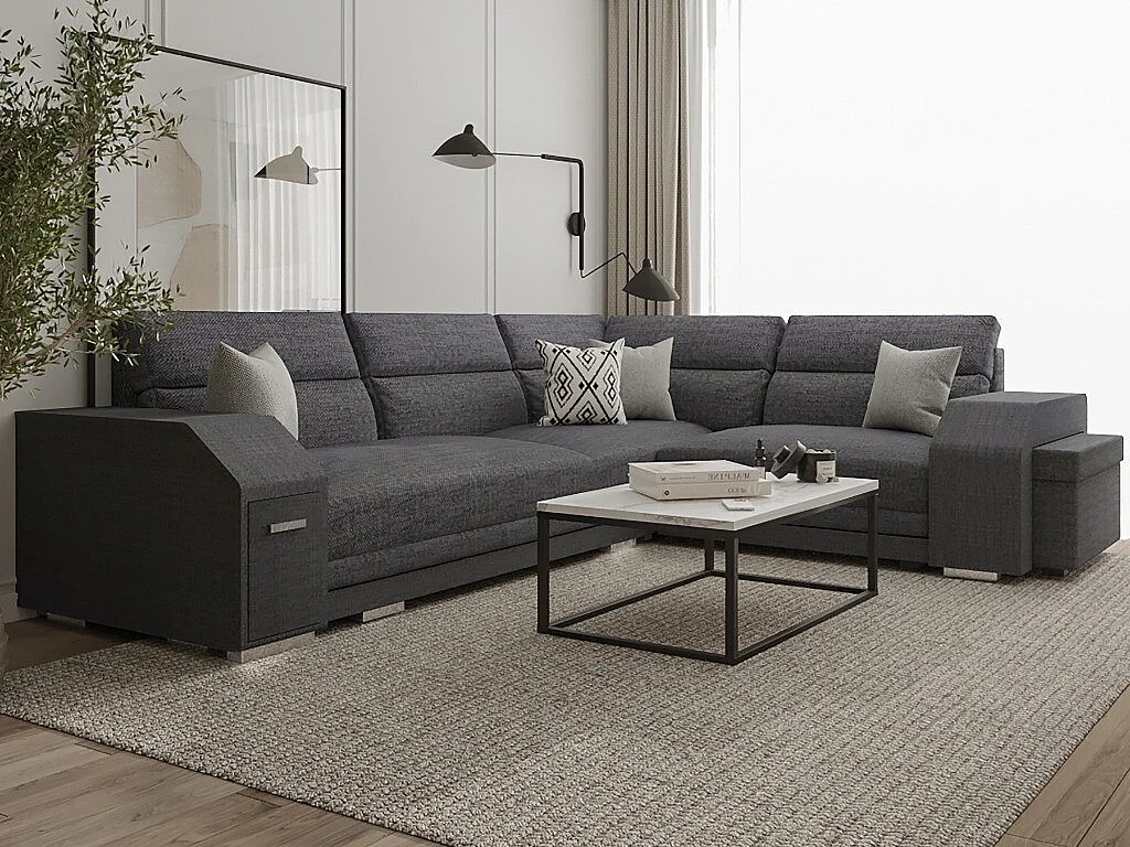 Canapé d'angle Kingsport 101, Gris, Fonction de couchage, Boîte de literie, 305x205x90cm