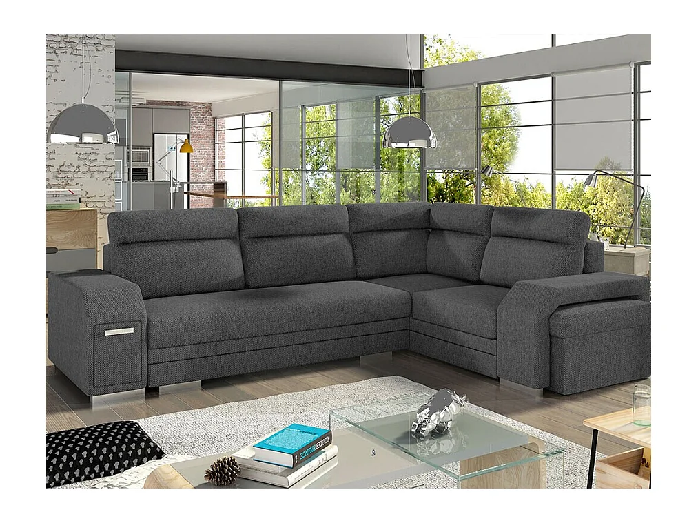 Canapé d'angle Kingsport 101, Gris, Fonction de couchage, Boîte de literie, 305x205x90cm