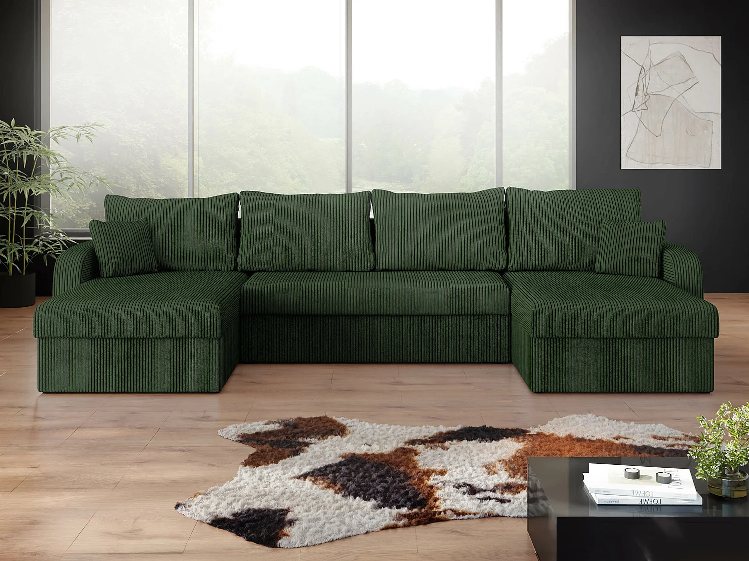 Sofá rinconero Comfivo Melissa II, Verde, Función de descanso, Almacenaje, 304x140x80cm