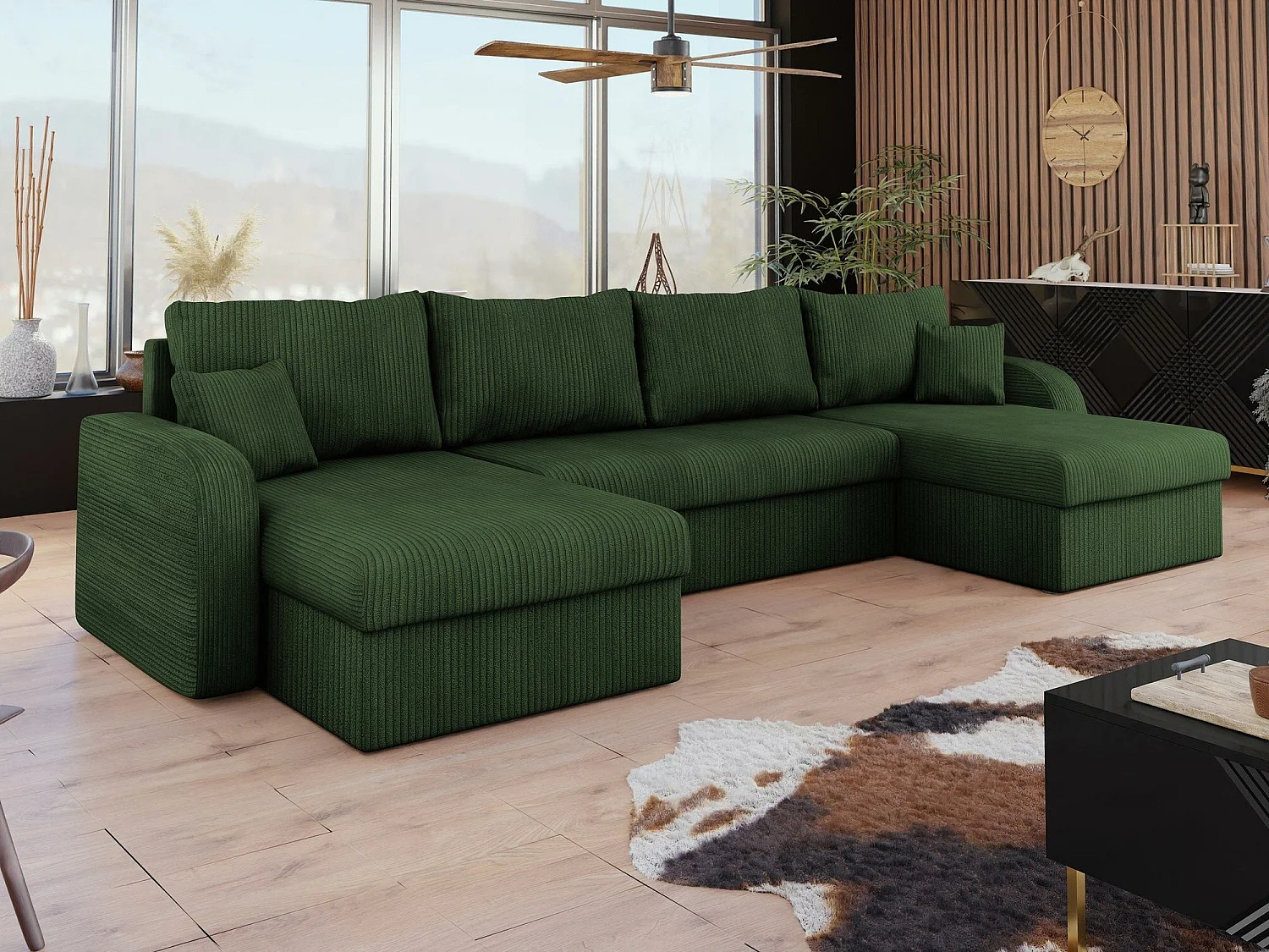 Sofá rinconero Comfivo Melissa II, Verde, Función de descanso
