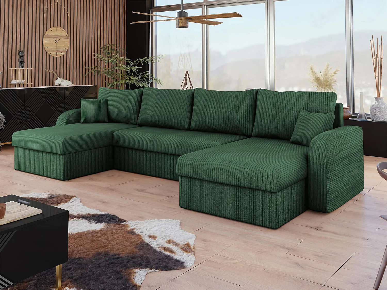 Sofá rinconero Comfivo Melissa II, Verde, Función de descanso