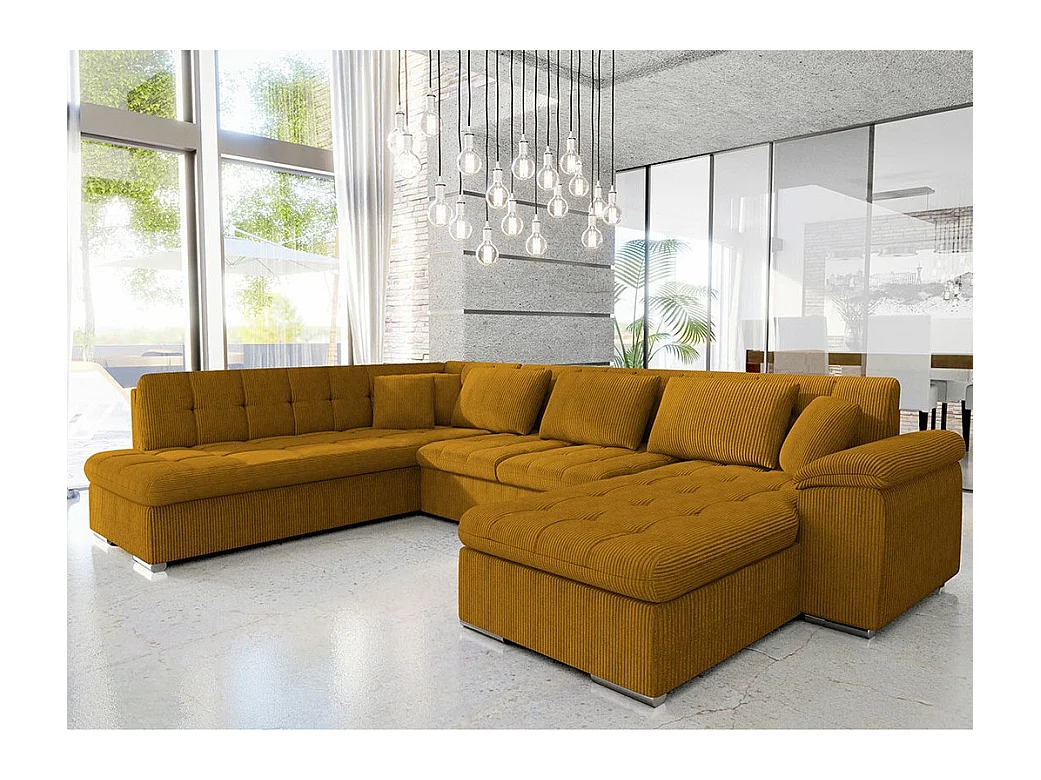 Canapé d'angle Comfivo 114, Jaune, Fonction de couchage, Boîte de literie, 348x205x76cm