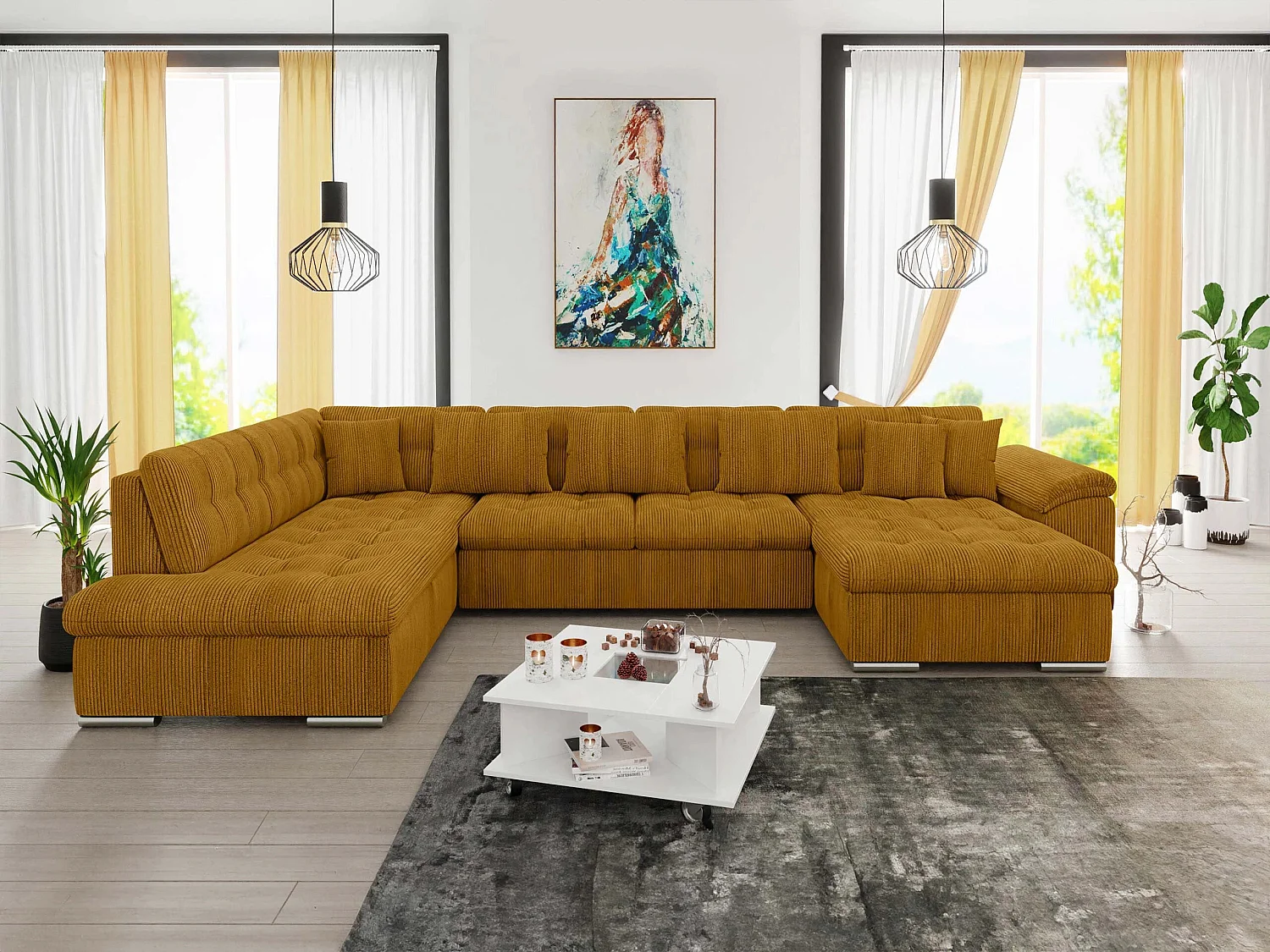 Sofá rinconero Comfivo Gemma, Amarillo, Función de descanso, 35x21x8cm