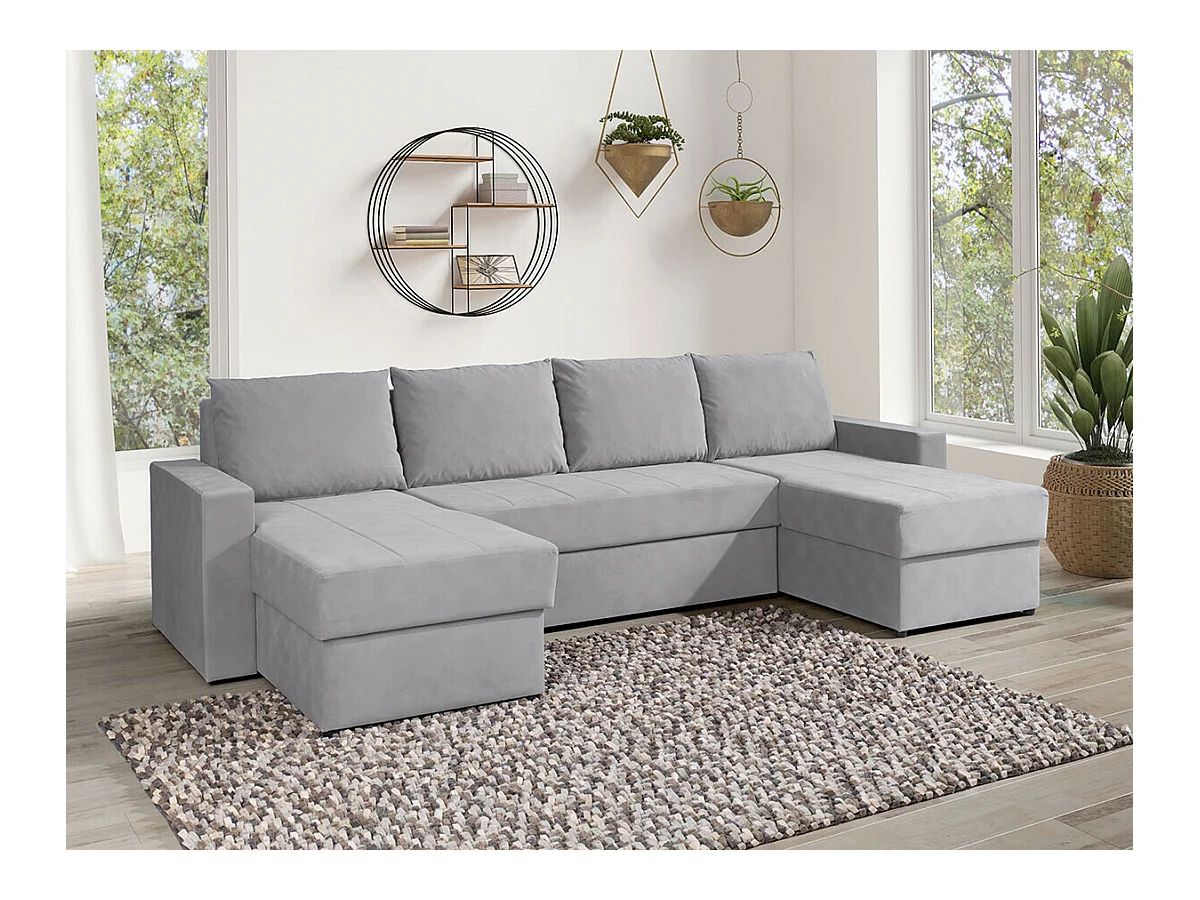 Canapé d'angle Providence 143, Gris, Fonction de couchage, Boîte de literie, 301x156x89cm