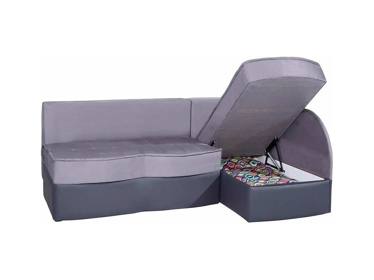 Canapé d'angle Providence 112, Gris, Fonction de couchage, Boîte de literie, 202x145x86cm