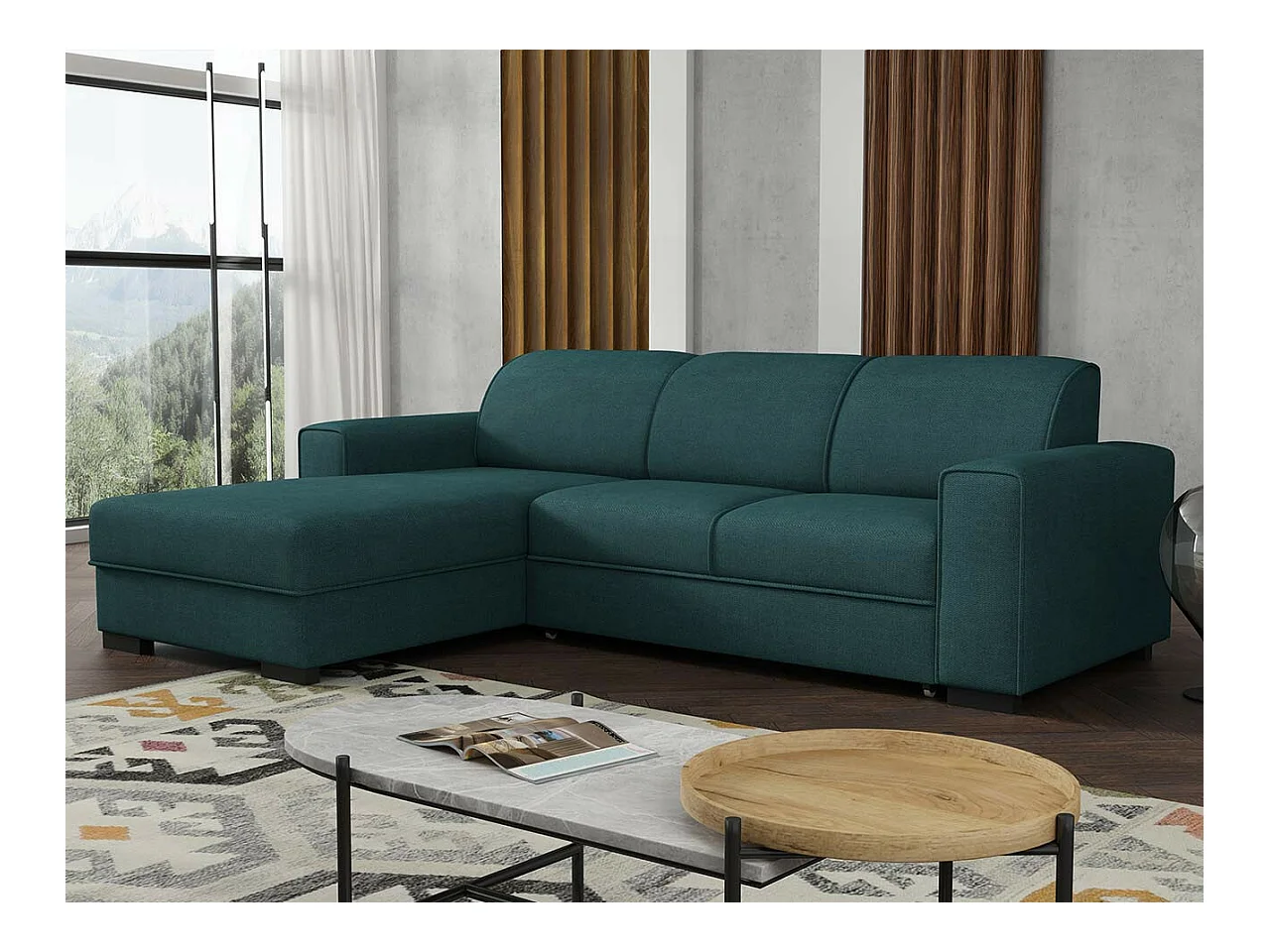 Canapé d'angle Columbus 186, Turquoise, Fonction de couchage, Boîte de literie, 260x182cm