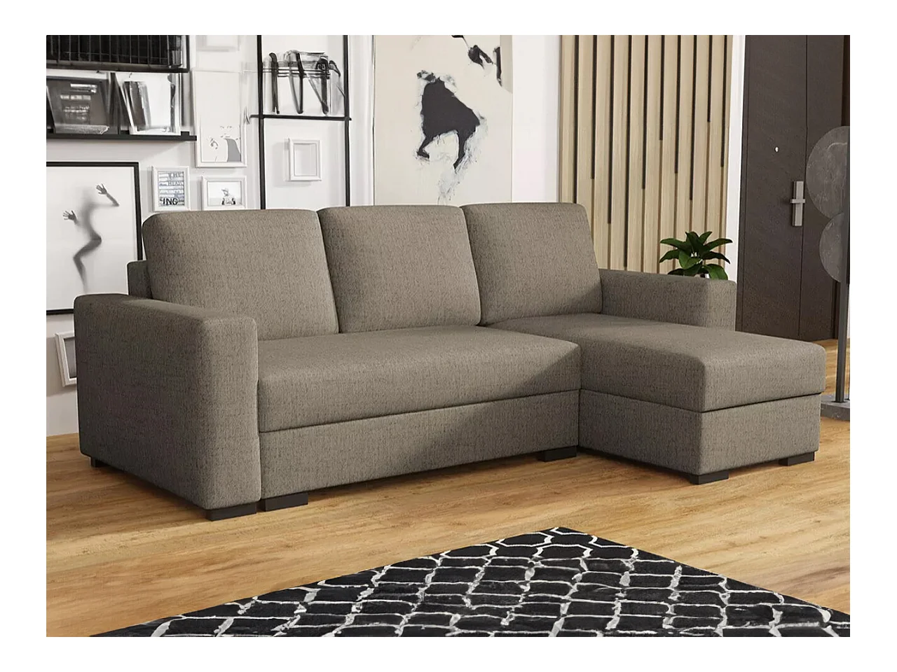 Canapé d'angle Columbus 187, Brun clair, Fonction de couchage, Boîte de literie, 242x88cm