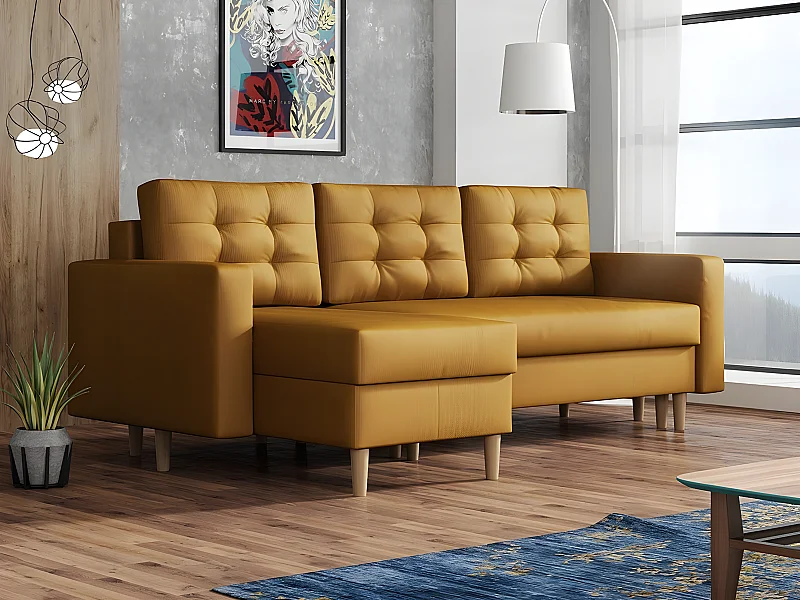 Sofá de canto Columbus 108, Amarelo, Funcionalidade de dormir