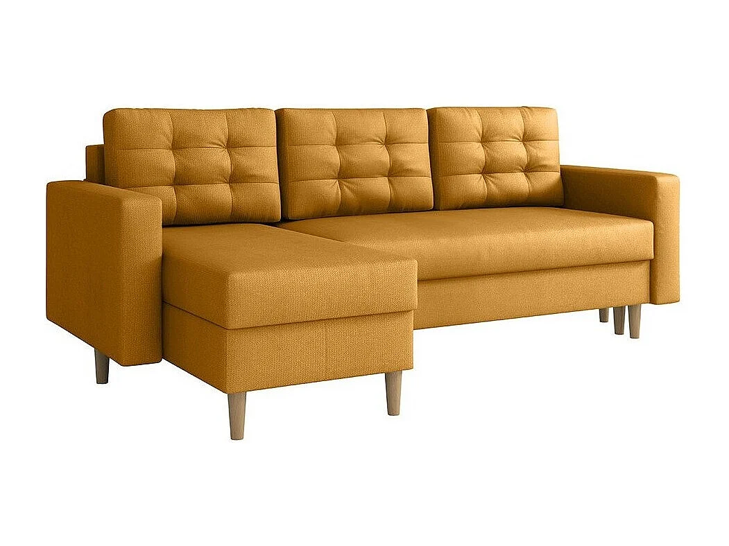 Sofá rinconero Columbus 108, Amarillo, Función de descanso, Almacenaje, 220x135x88cm