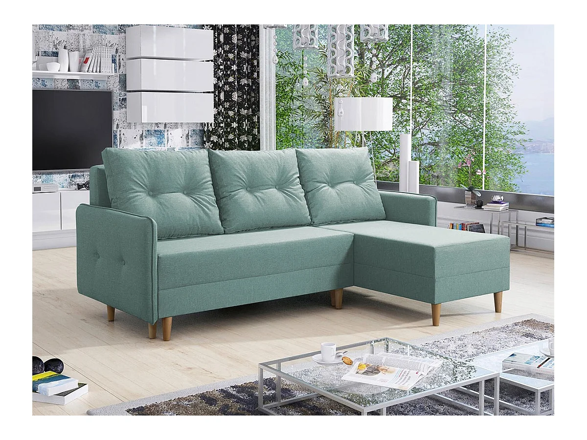 Canapé d'angle Muncie 101, Turquoise, Fonction de couchage, Boîte de literie, 222x145cm