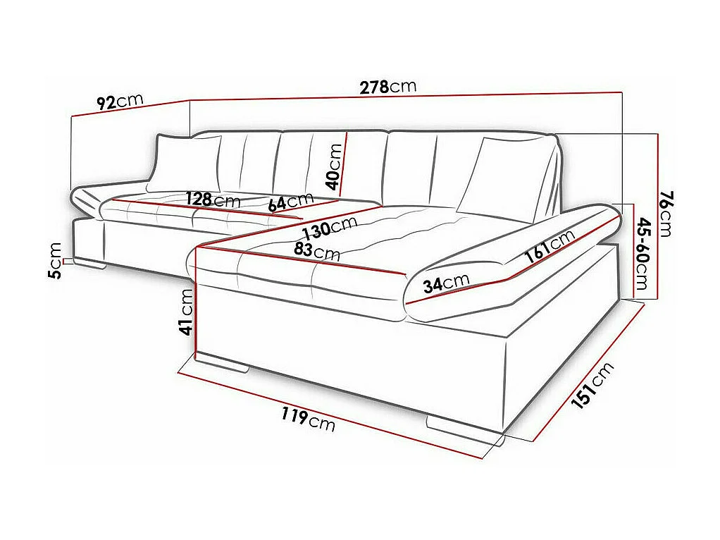 Sofá rinconero Comfivo 219, Gris, 278x161x76cm