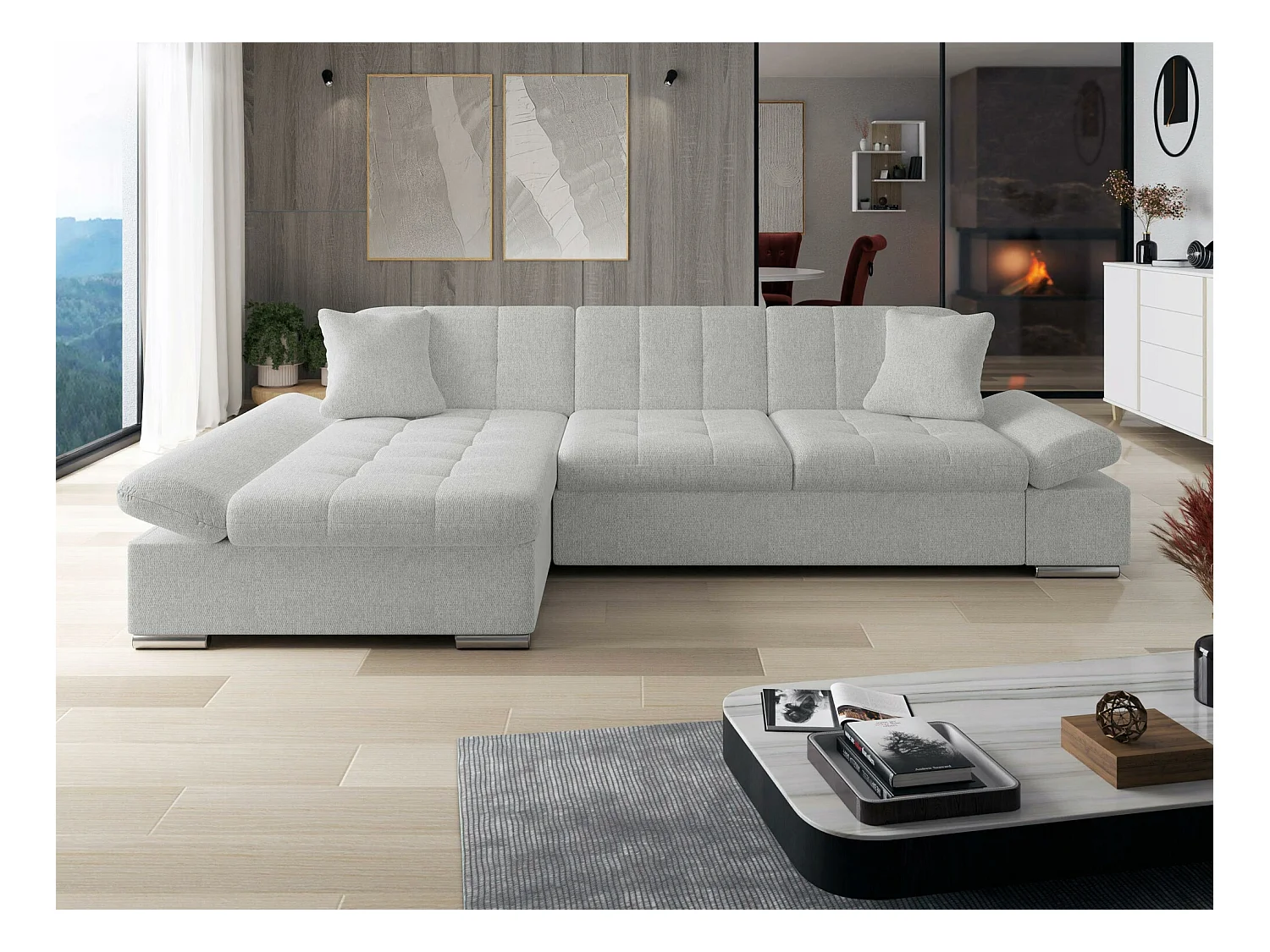 Sofá rinconero Comfivo 219, Gris, 278x161x76cm