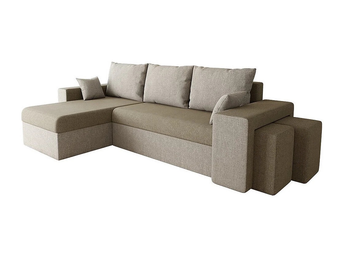 Sofá rinconero Memphis 129, De color marrón claro, Función de descanso, Almacenaje, 256cm