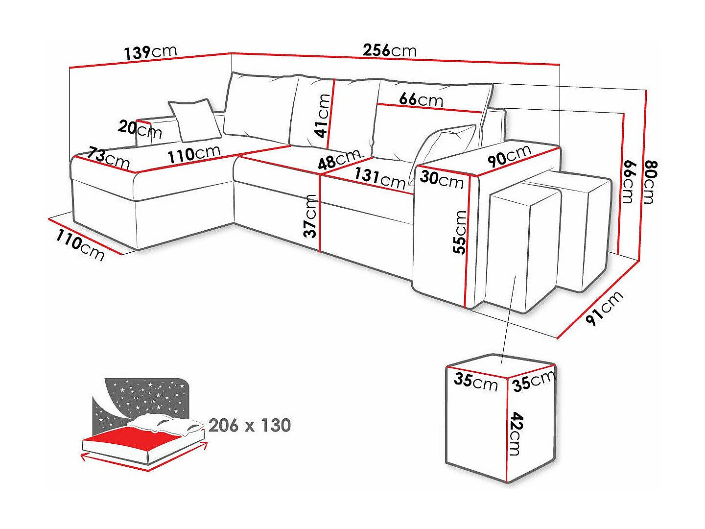 Sofá rinconero Memphis 129, De color marrón claro, Función de descanso, Almacenaje, 256cm