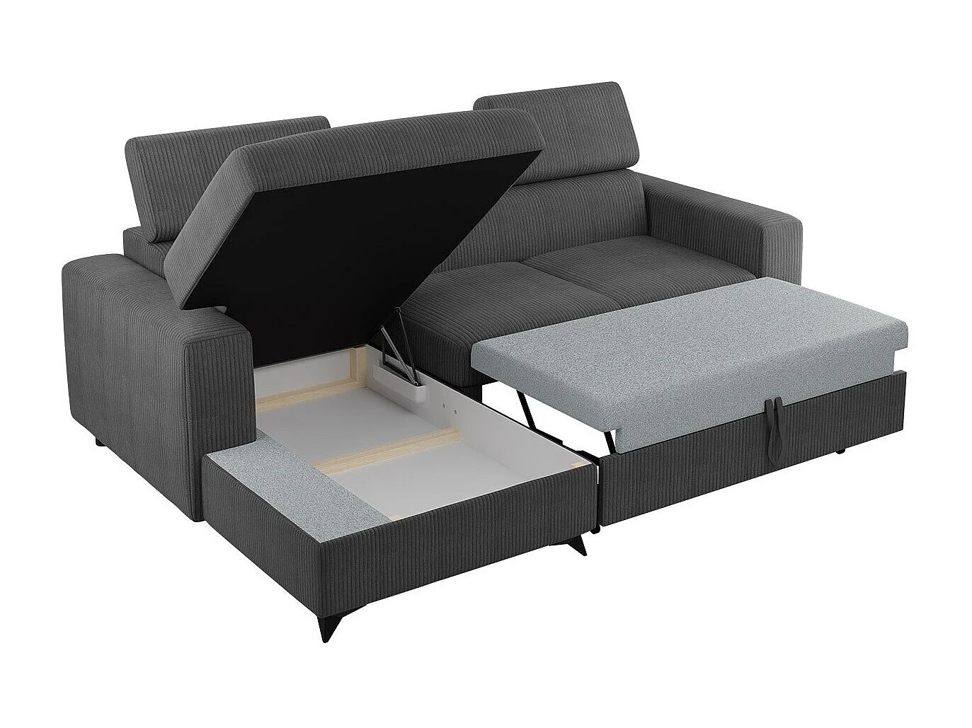 Canapé d'angle Columbus 191, Gris, Disponible, 236x172x82cm