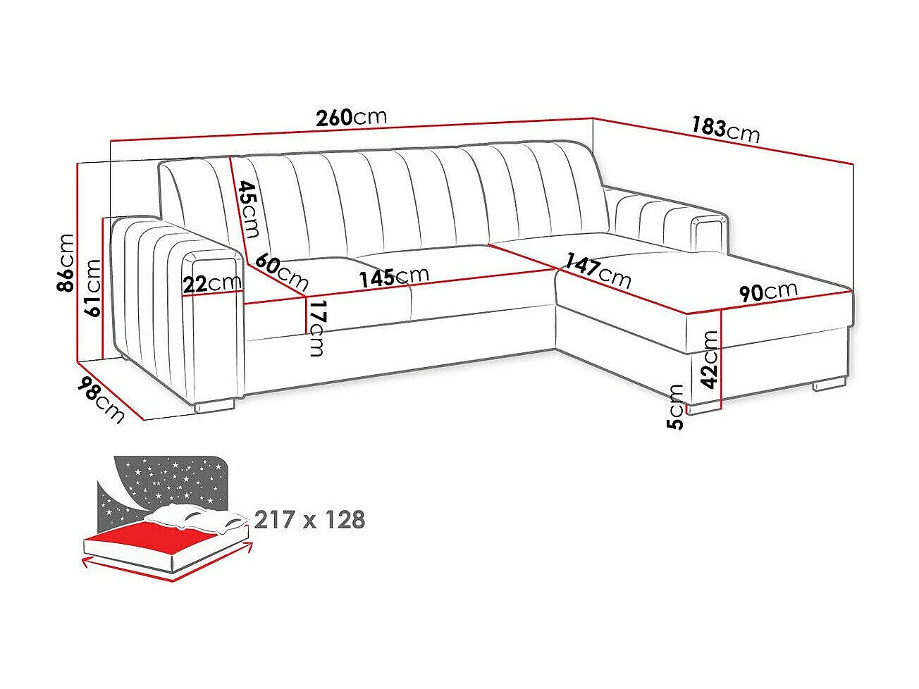 Sofá rinconero Columbus 166, De color marrón claro, Función de descanso, Almacenaje, 86cm