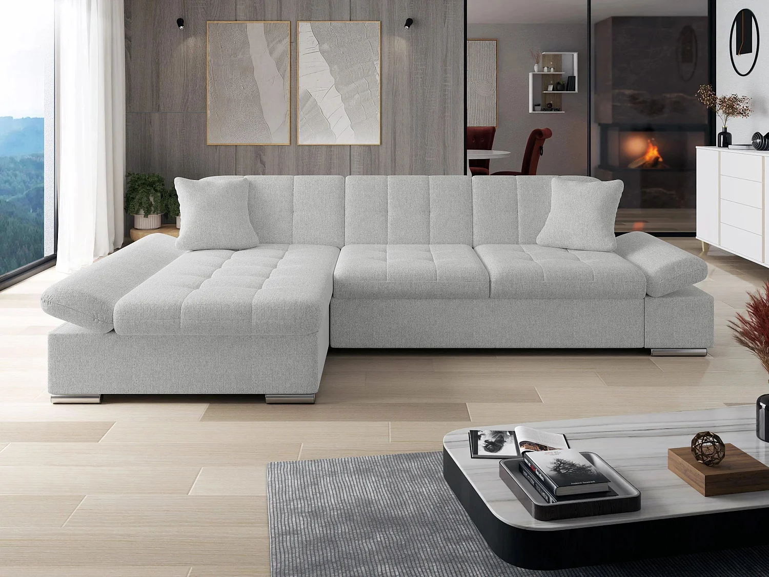 Canapé d'angle Comfivo Sanitas I, Gris clair, Disponible, 278x161x76cm