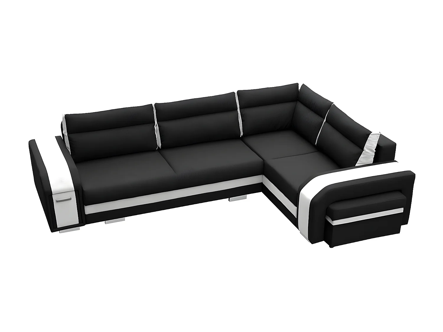 Sofá rinconero Kingsport 100, Negro, Función de descanso, Almacenaje, 300x200x90cm