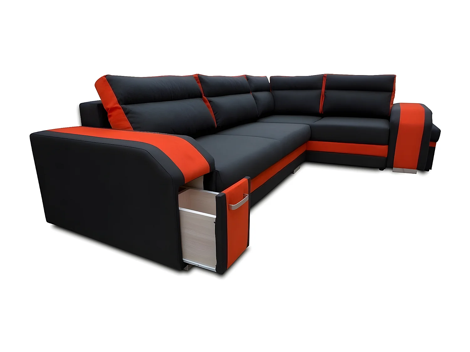 Sofá rinconero Kingsport 100, Negro, Función de descanso, Almacenaje, 300x200x90cm