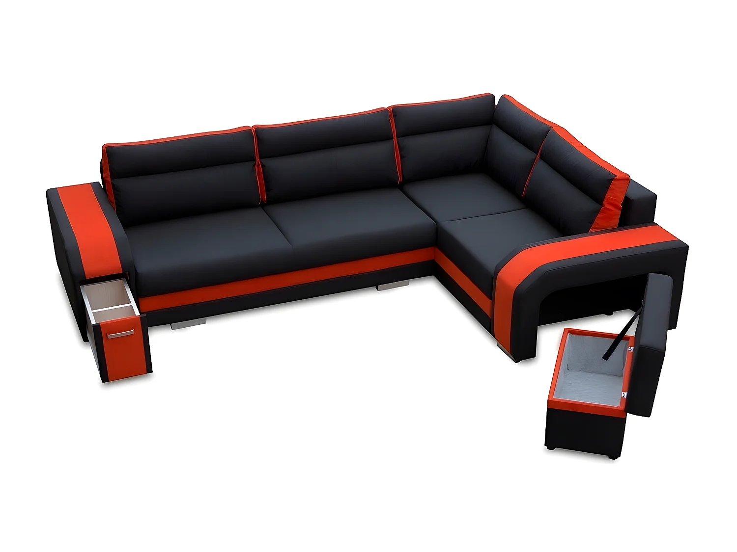 Sofá rinconero Kingsport 100, Negro, Función de descanso, Almacenaje, 300x200x90cm