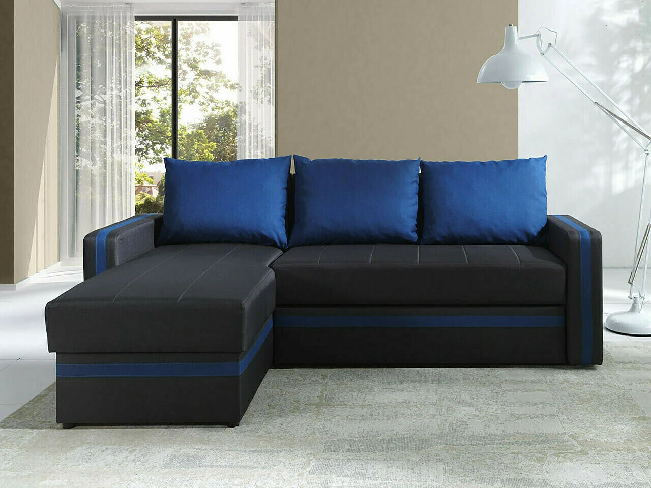 Sofá de canto Providence 121, Preto, Funcionalidade de dormir