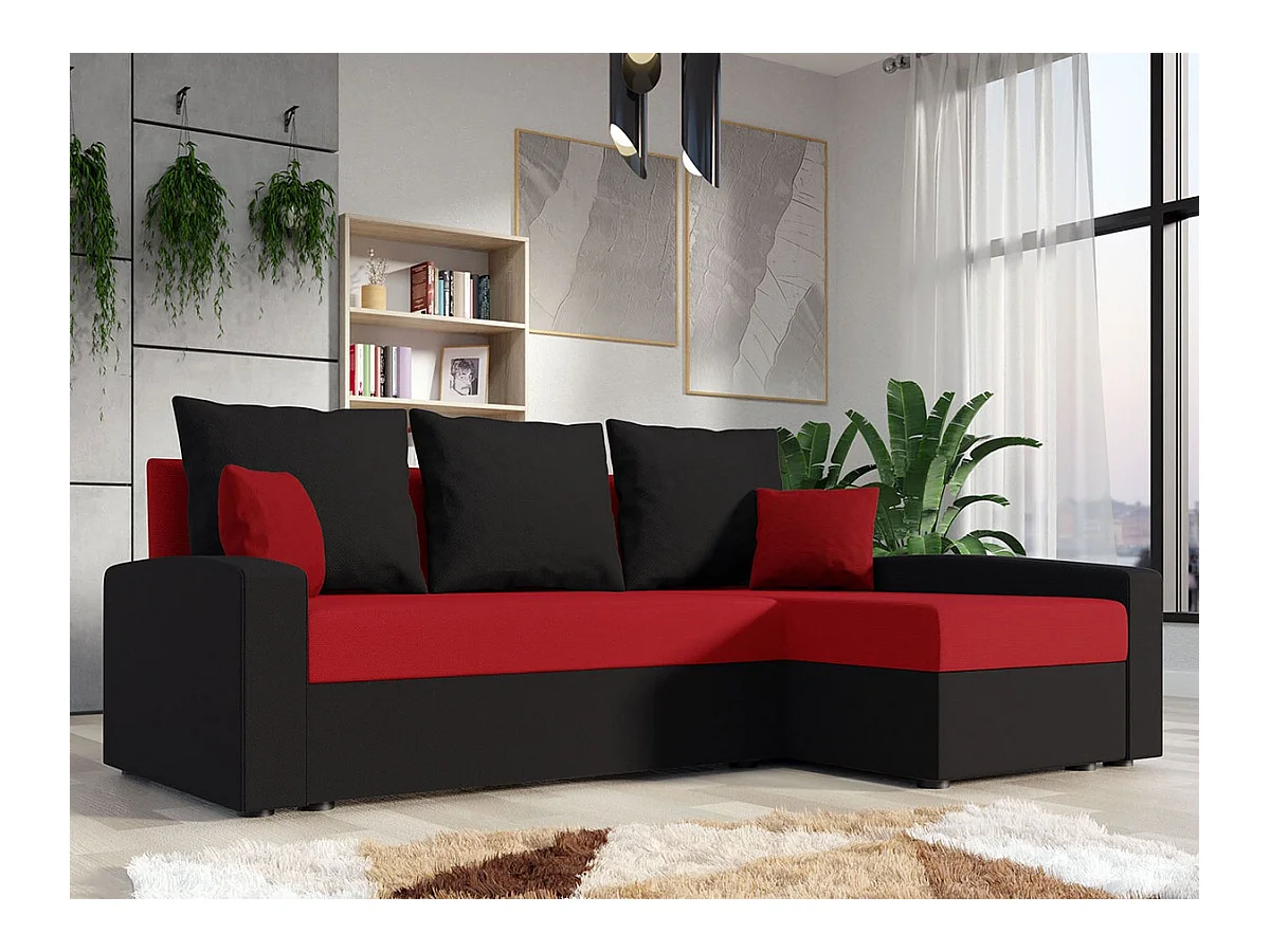 Canapé d'angle Memphis 122, Rouge, Fonction de couchage, Boîte de literie, 232x139x83cm