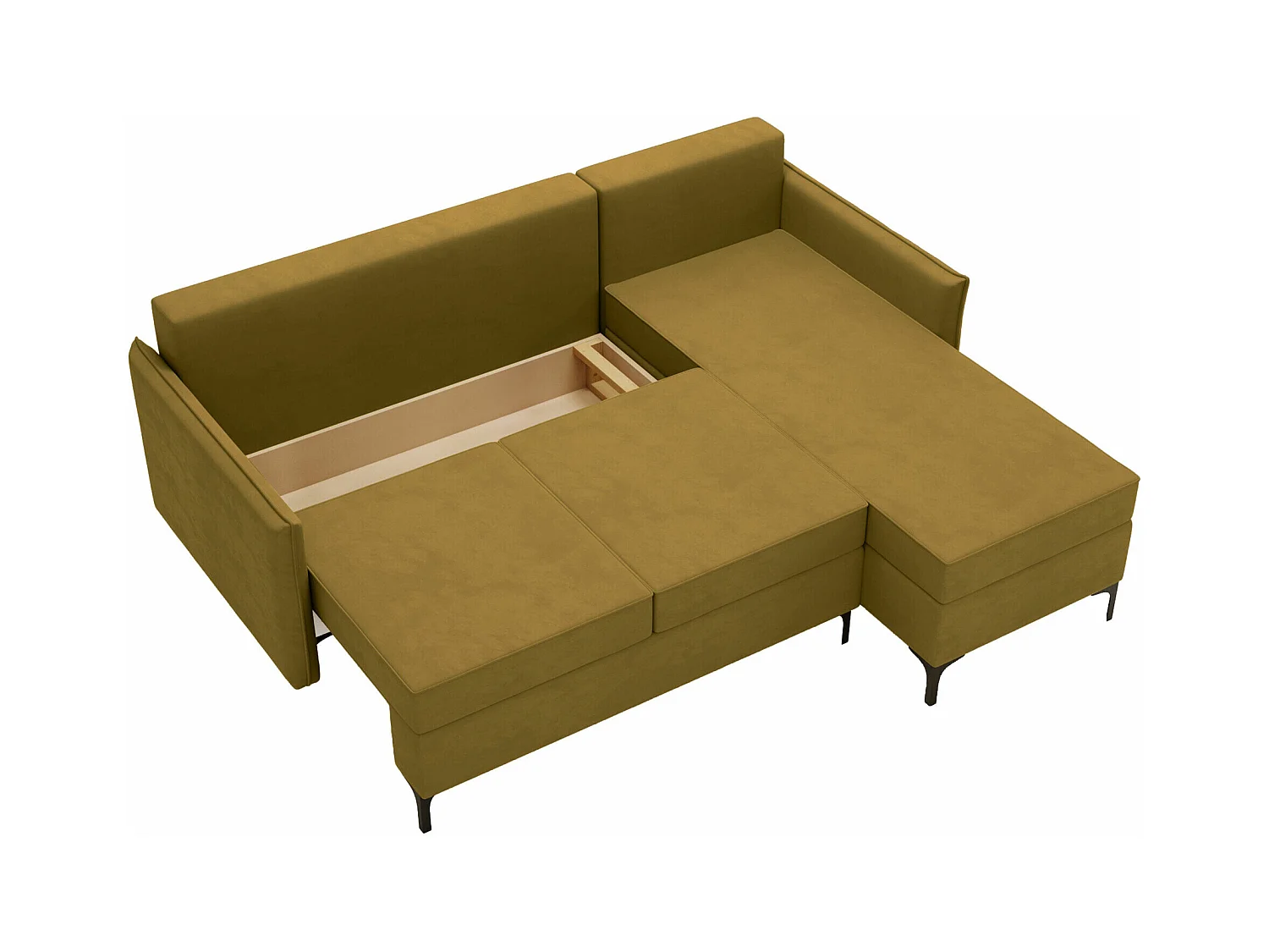 Canapé d'angle Clovis 112, Brun clair, Fonction de couchage, Boîte de literie, 213x168cm