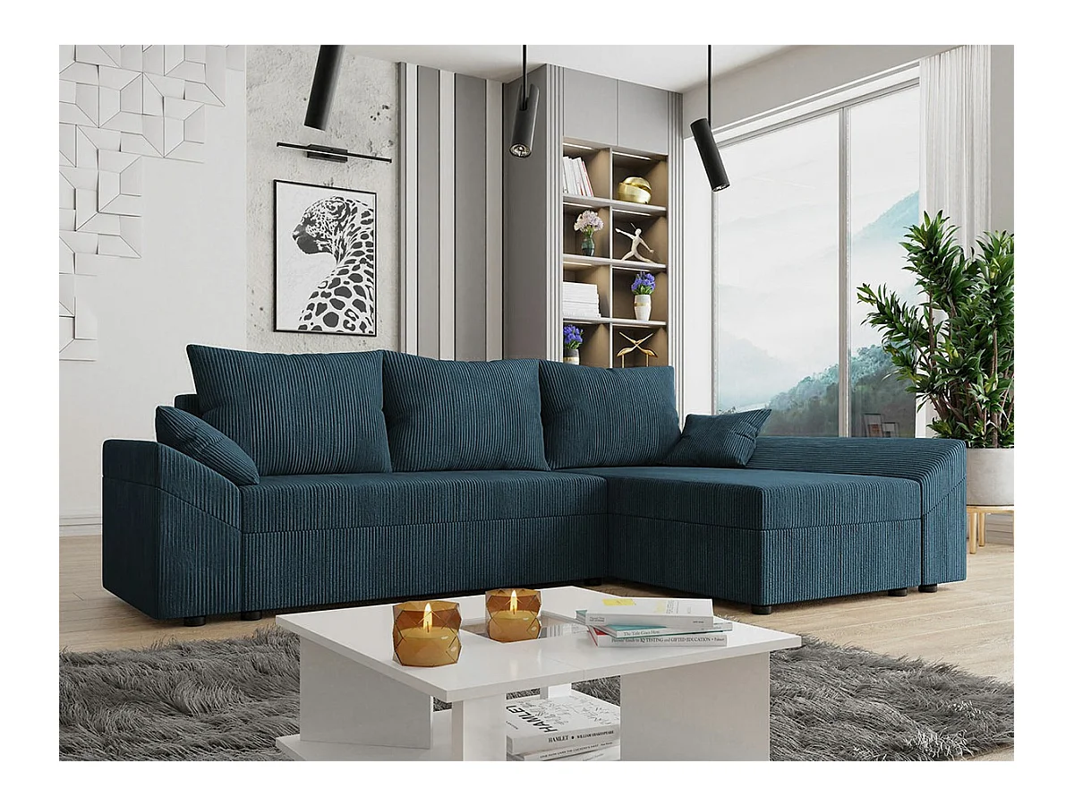 Canapé d'angle Memphis 104, Turquoise, Fonction de couchage, Boîte de literie, 240x140cm