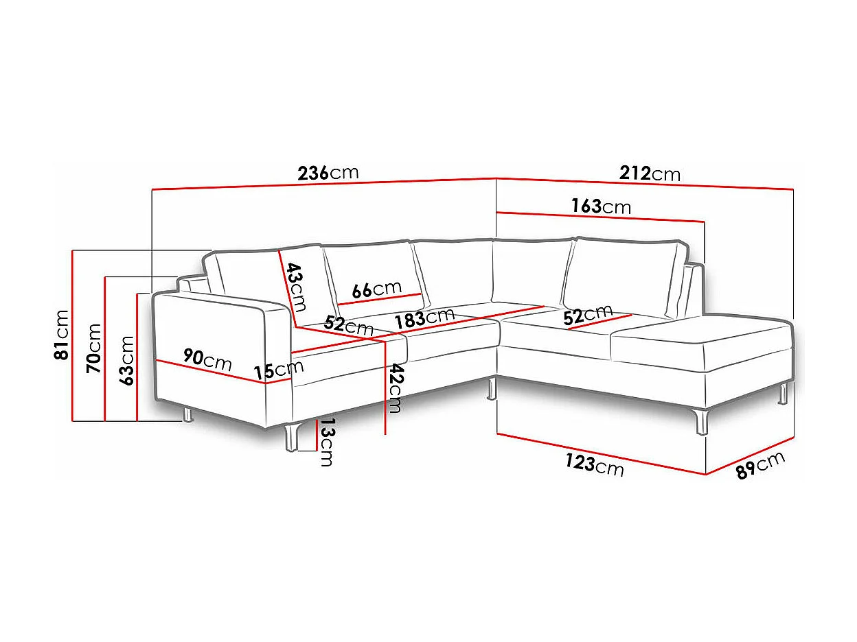 Sofá rinconero Providence 139, Amarillo, 236x212x81cm