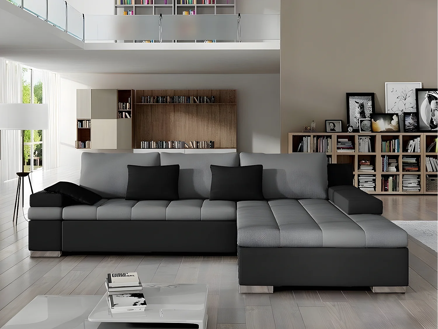 Sofá rinconero Comfivo 113, Gris, Función de descanso, Almacenaje, 310x175x83cm