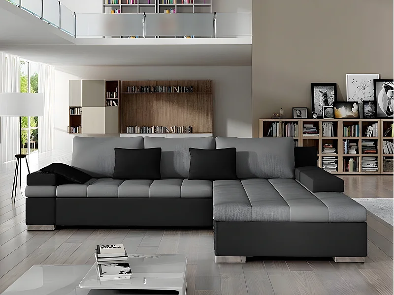 Sofá rinconero Comfivo 113, Gris, Función de descanso, Almacenaje, 310x175x83cm