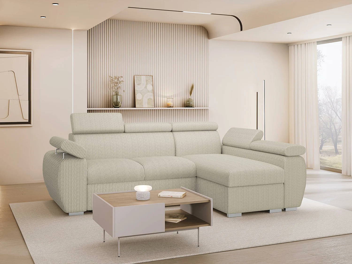 Canapé d'angle Columbus 192, Brun clair, Disponible, 255x170x85cm