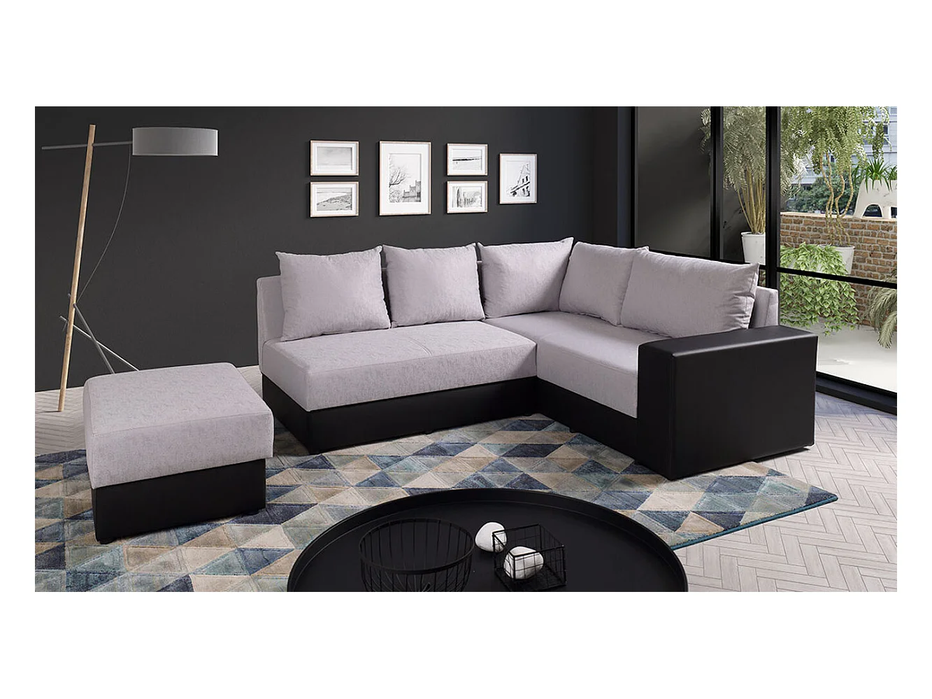 Canapé d'angle Providence 120, Gris, 209x188x84cm