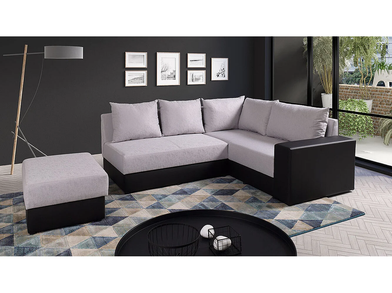 Canapé d'angle Providence 120, Gris, 209x188x84cm