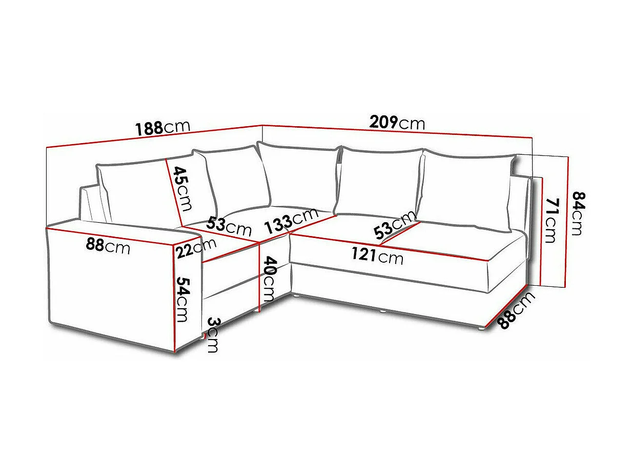 Canapé d'angle Providence 120, Gris, 209x188x84cm